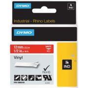 Dymo Rhino Band IND. Vinyl 12 mm x 5.5 m wit op rood