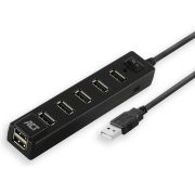 ACT USB Hub 2.0, 7x USB-A, aan- en uit schakelaar, zwart